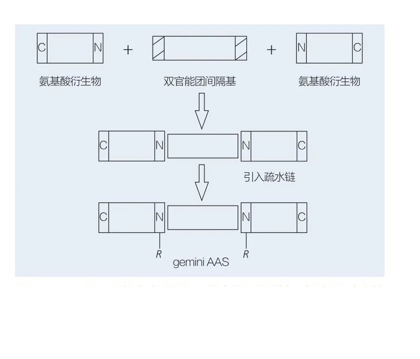 Figure 8: Synthesis of Gemini AAS: Using AA Derivatives and Spacer, Followed by Insertion of Hydrophobic Groups