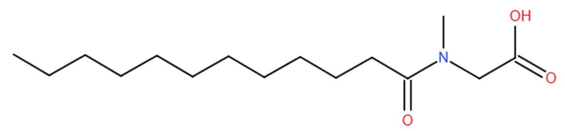Synthesis Processes of Anionic Amino Acid Surfactants 1 Figure 1: Lauroyl sarcosine, dodecyl + acyl + sarcosine, often stored as sodium carboxylate salt for convenience and enhanced water solubility